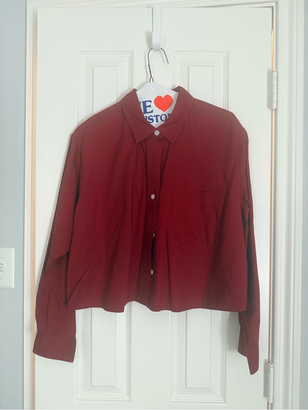 Everlane Deep Red Cropped Button-down Shirt